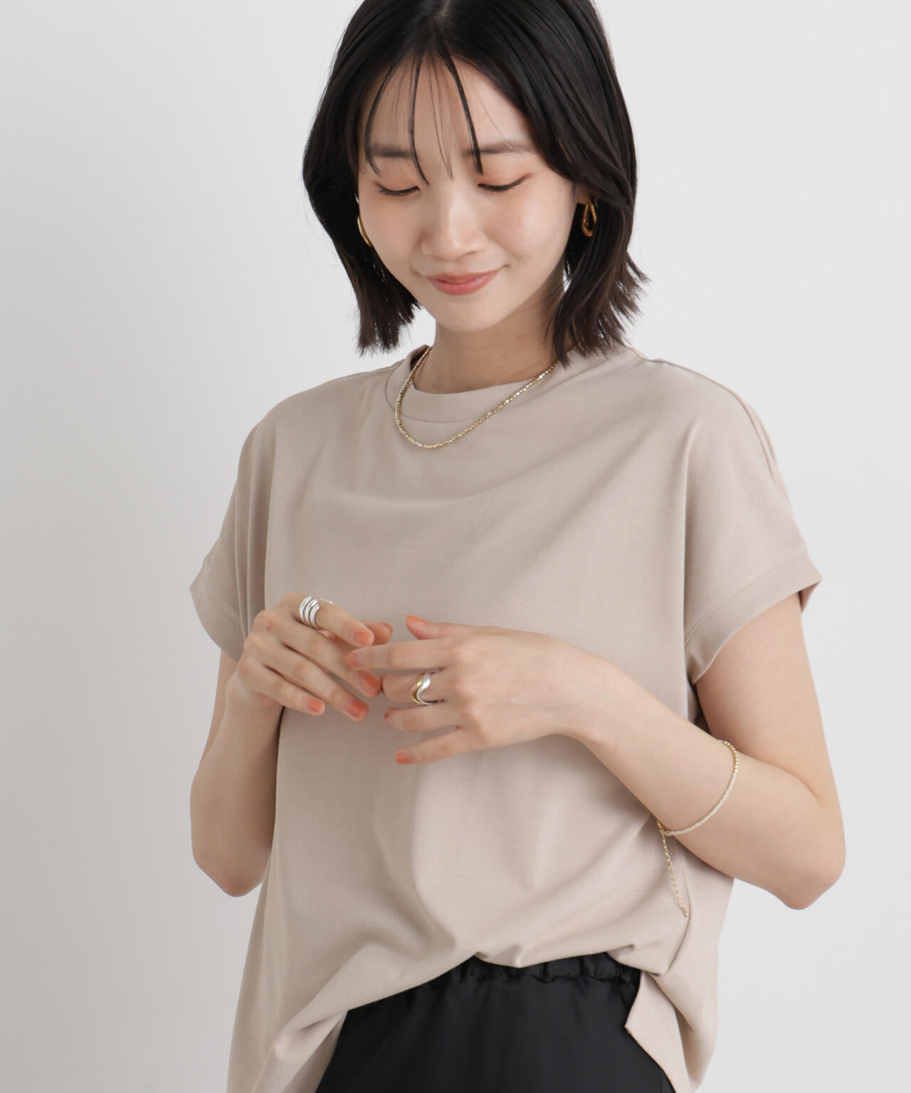 汗隠糸加工&多彩機能カットソー素材 ドルマンフレンチトップス