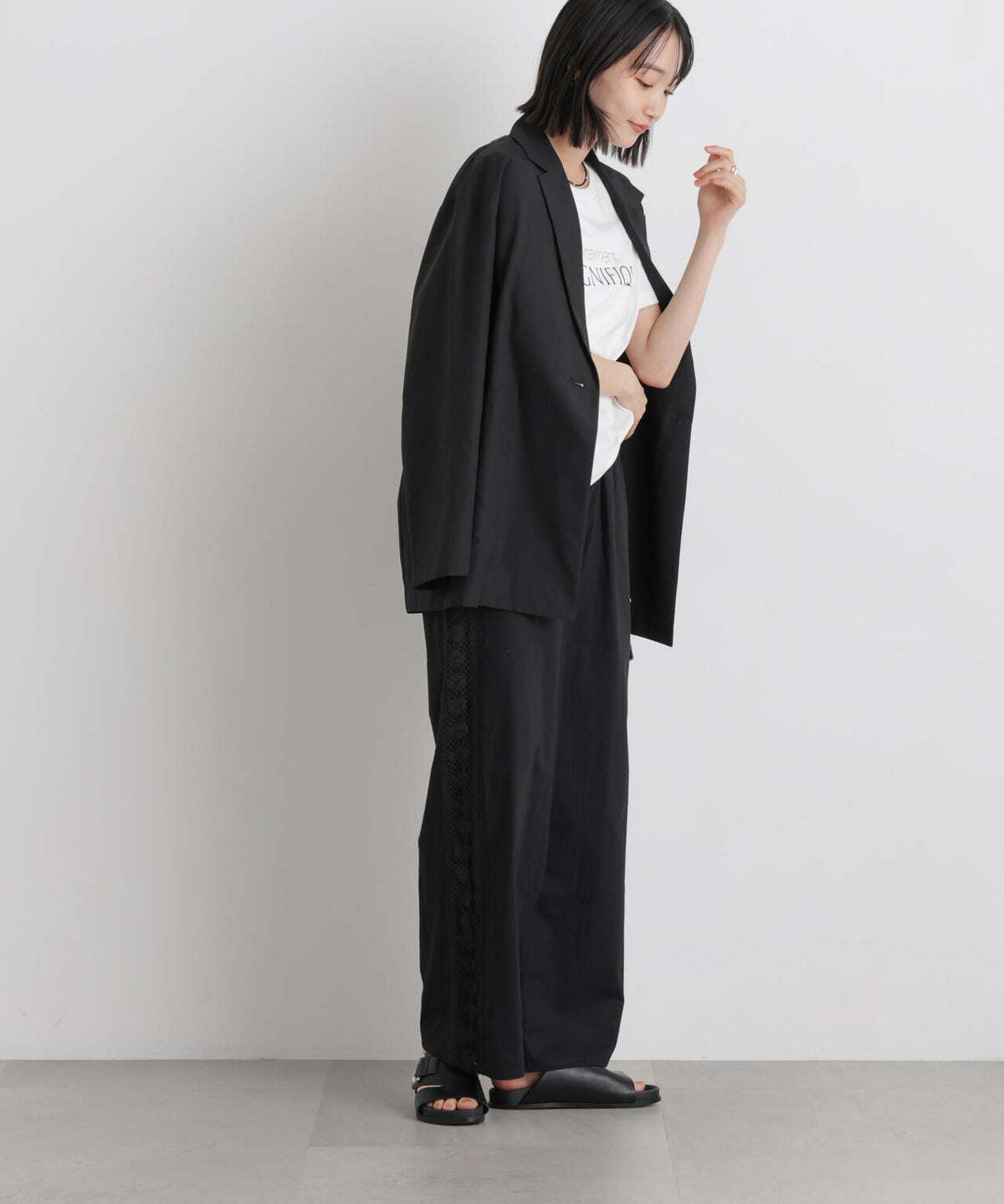 made in INDIA サイドレースワイドパンツ