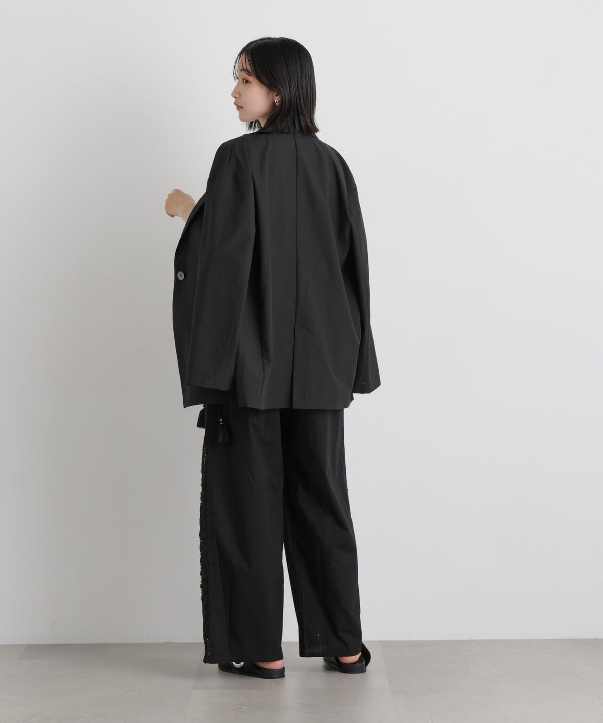 made in INDIA サイドレースワイドパンツ