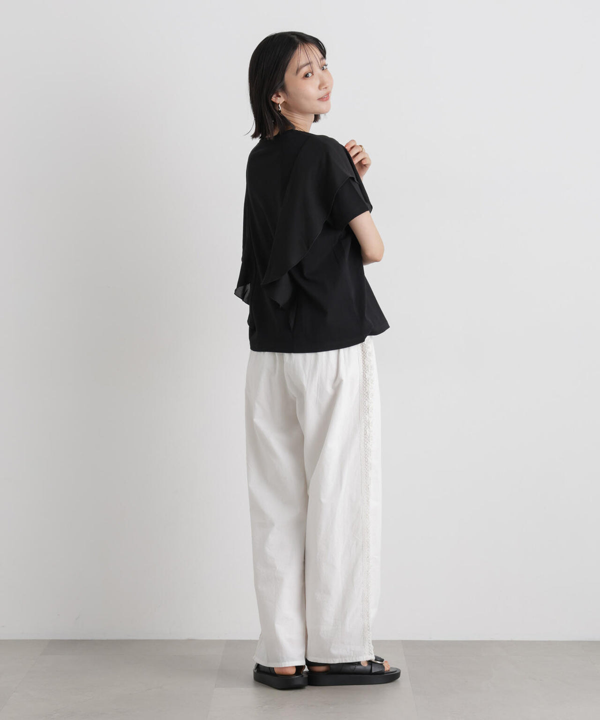 made in INDIA サイドレースワイドパンツ