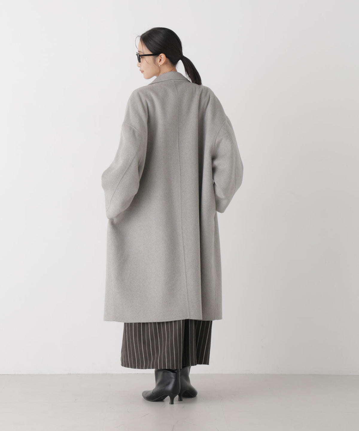 ウール混ダブルフェイスリバーロングコート