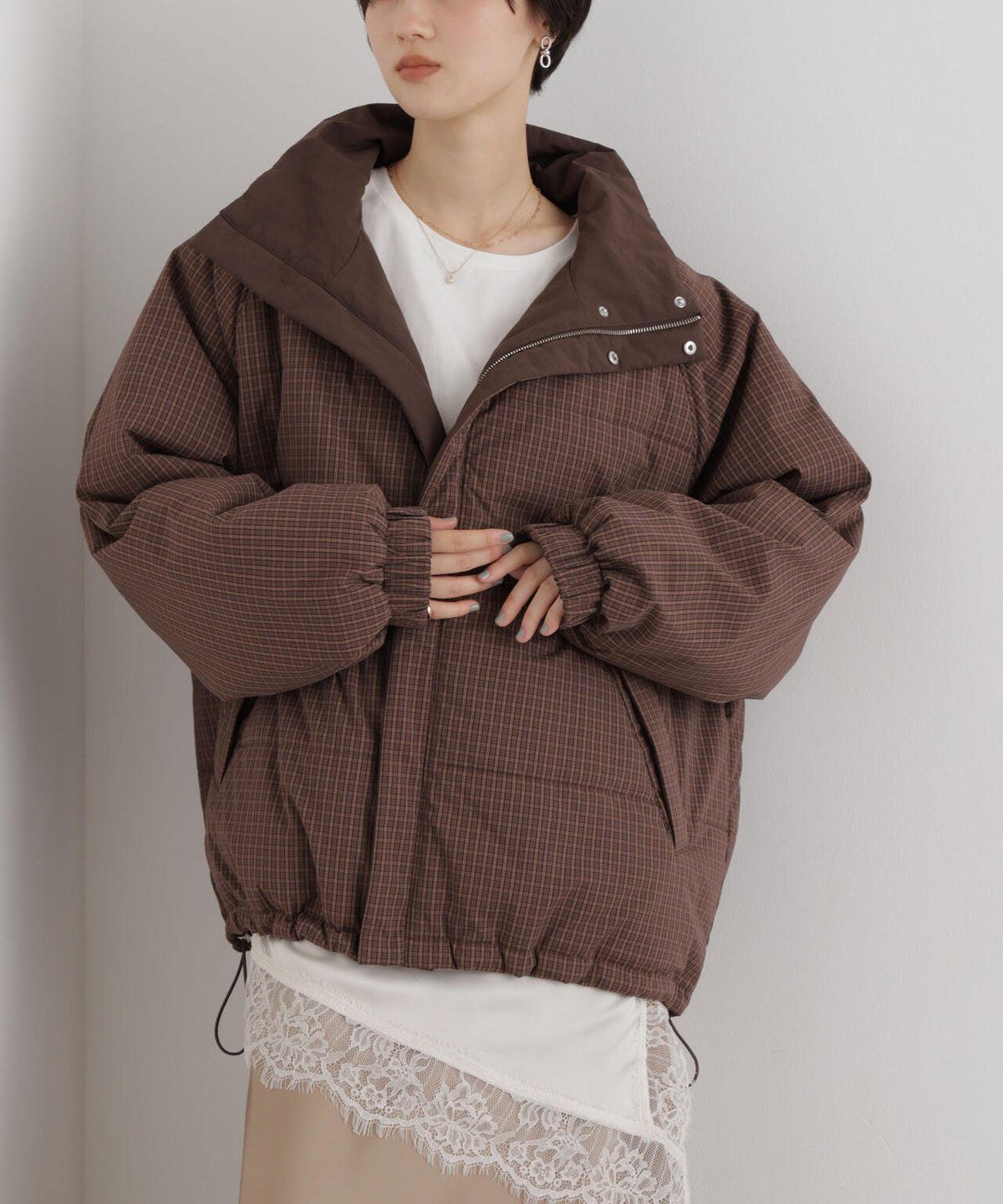 撥水加工 リバーシブルチェック中綿ブルゾン
