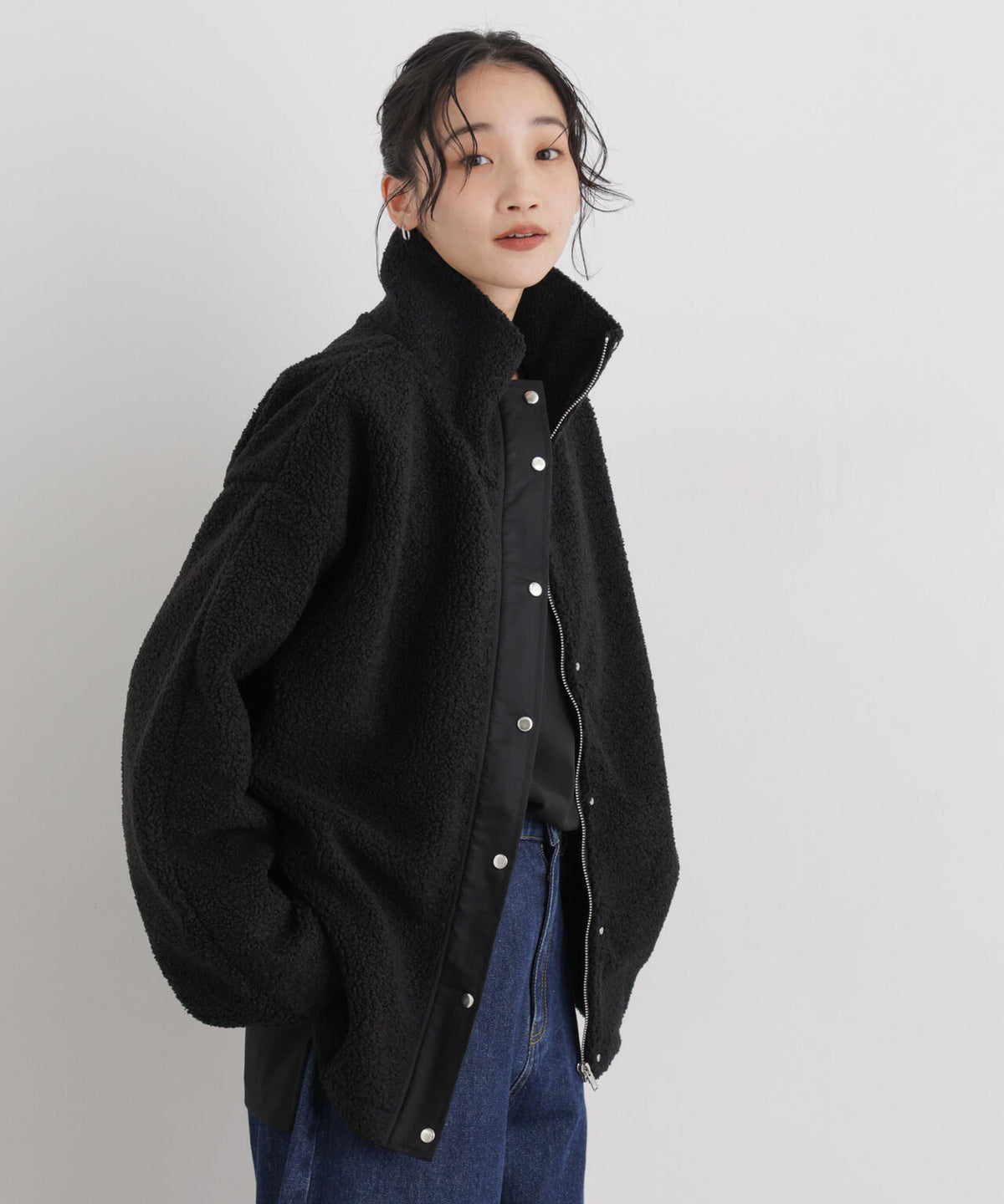 WEB限定/スタンドカラージップボアブルゾン