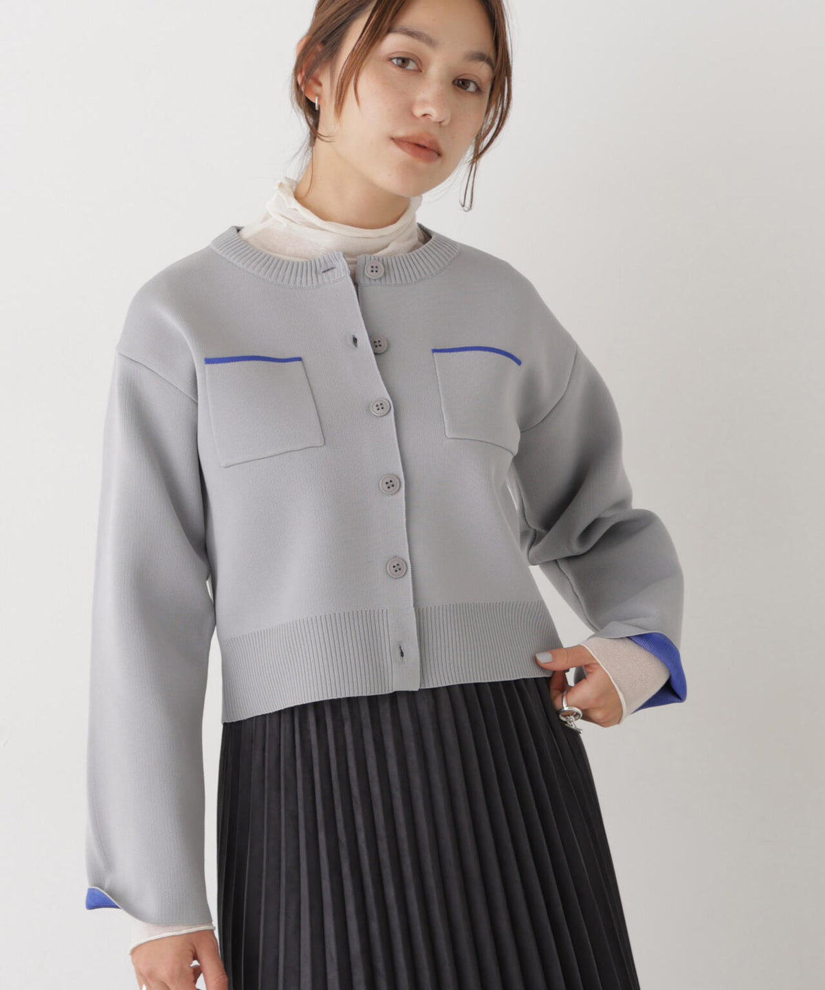 WEB限定/スポンディッシュWフェイスバイカラーニットカーディガン