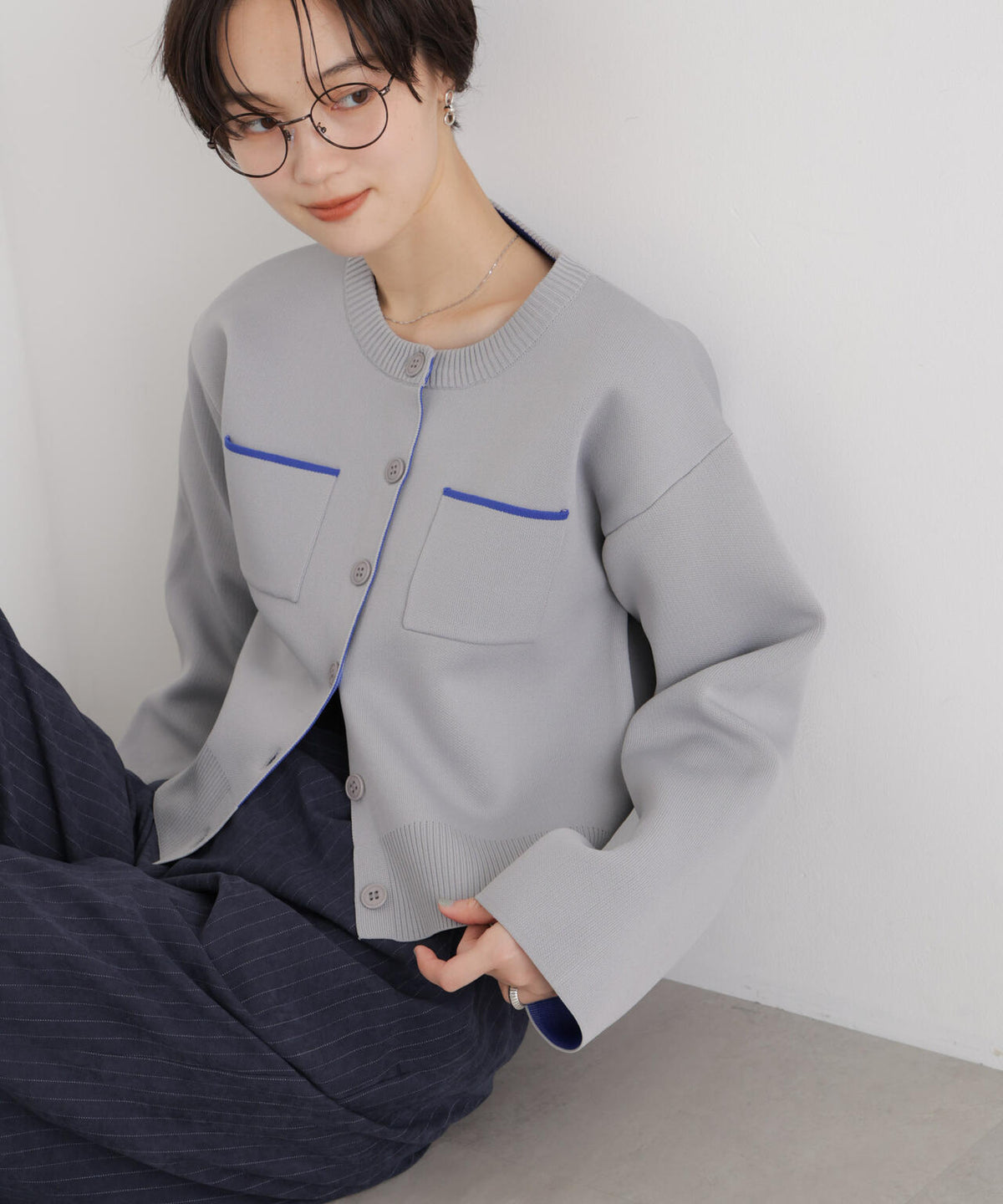 WEB限定/スポンディッシュWフェイスバイカラーニットカーディガン