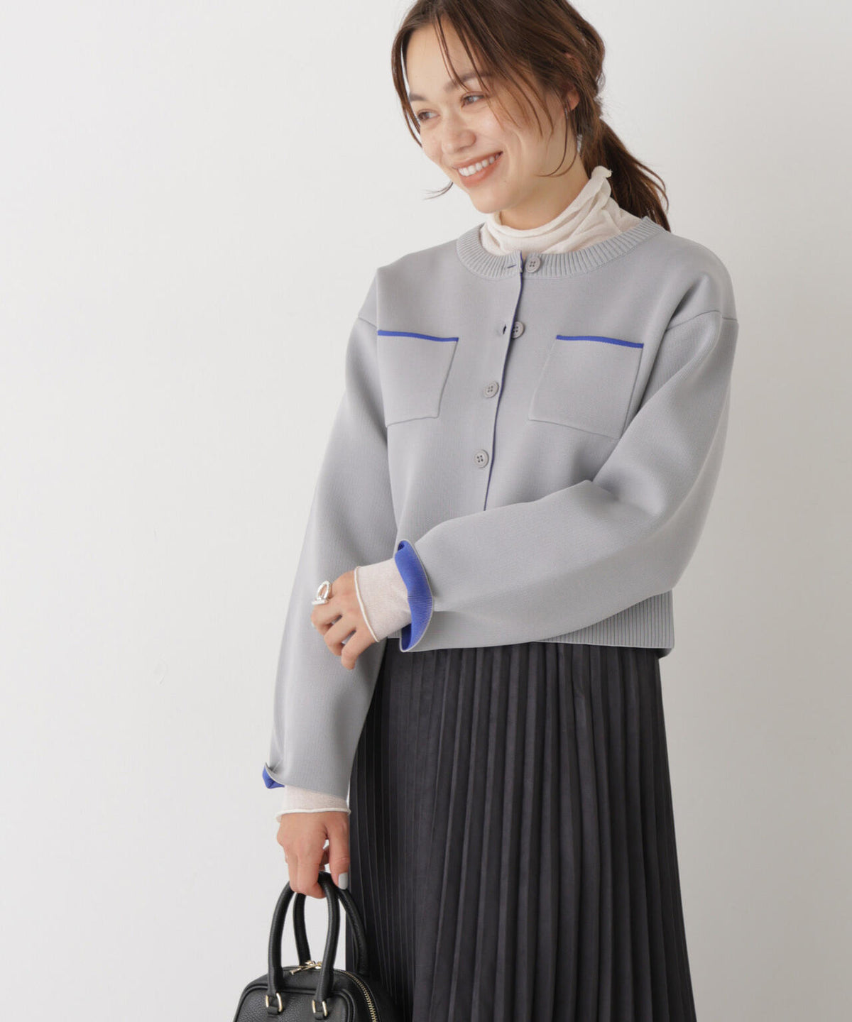 WEB限定/スポンディッシュWフェイスバイカラーニットカーディガン