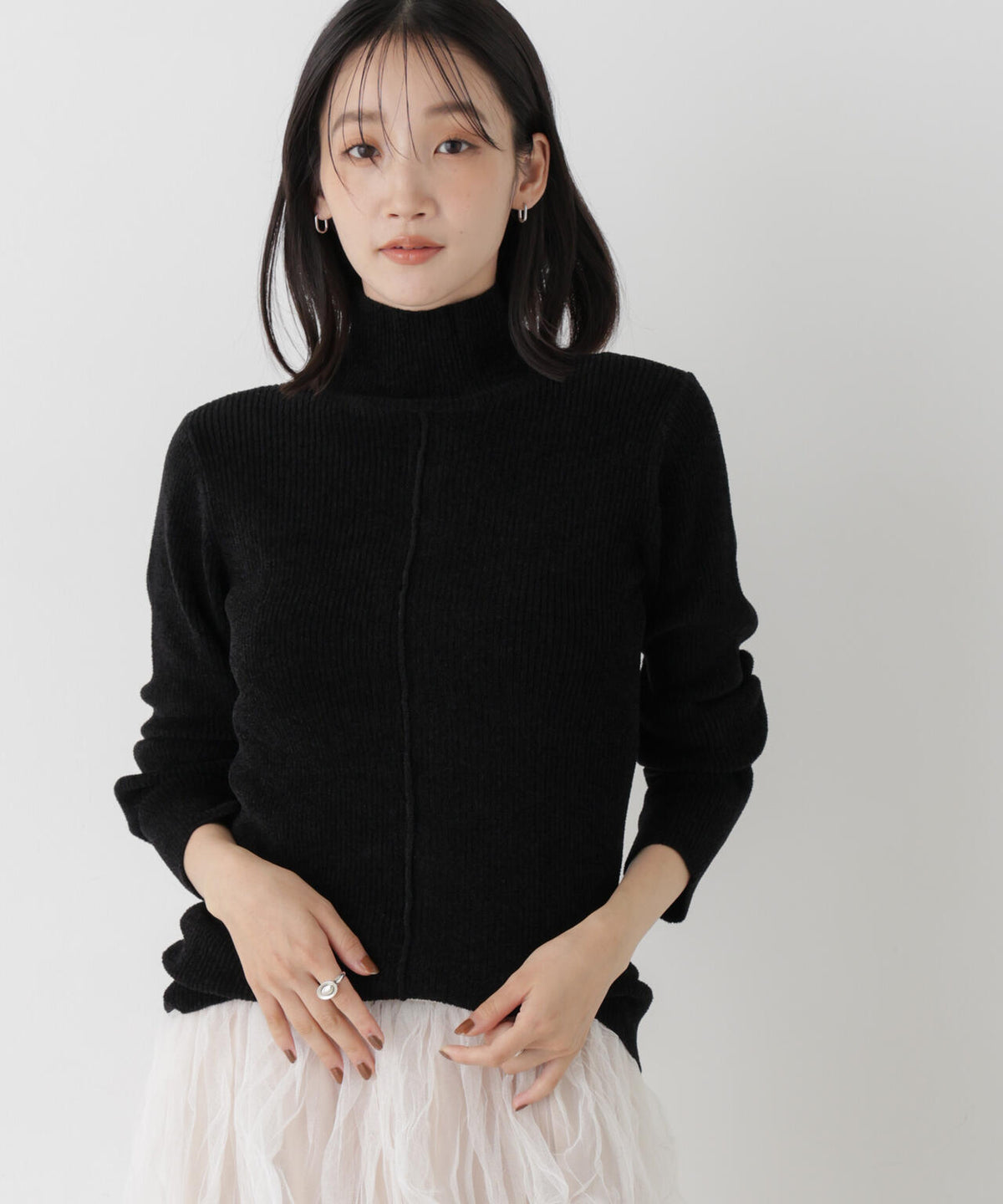 前後2wayボタンネックベロアモールニット