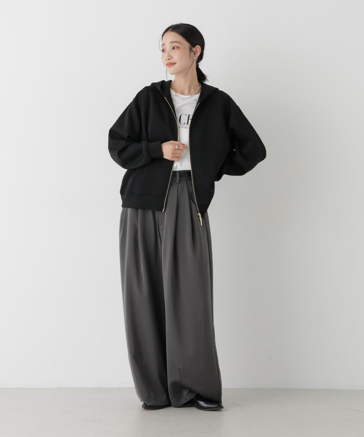 スポンディッシュダンボールカットジップアップフードトップス(セットアップ可)