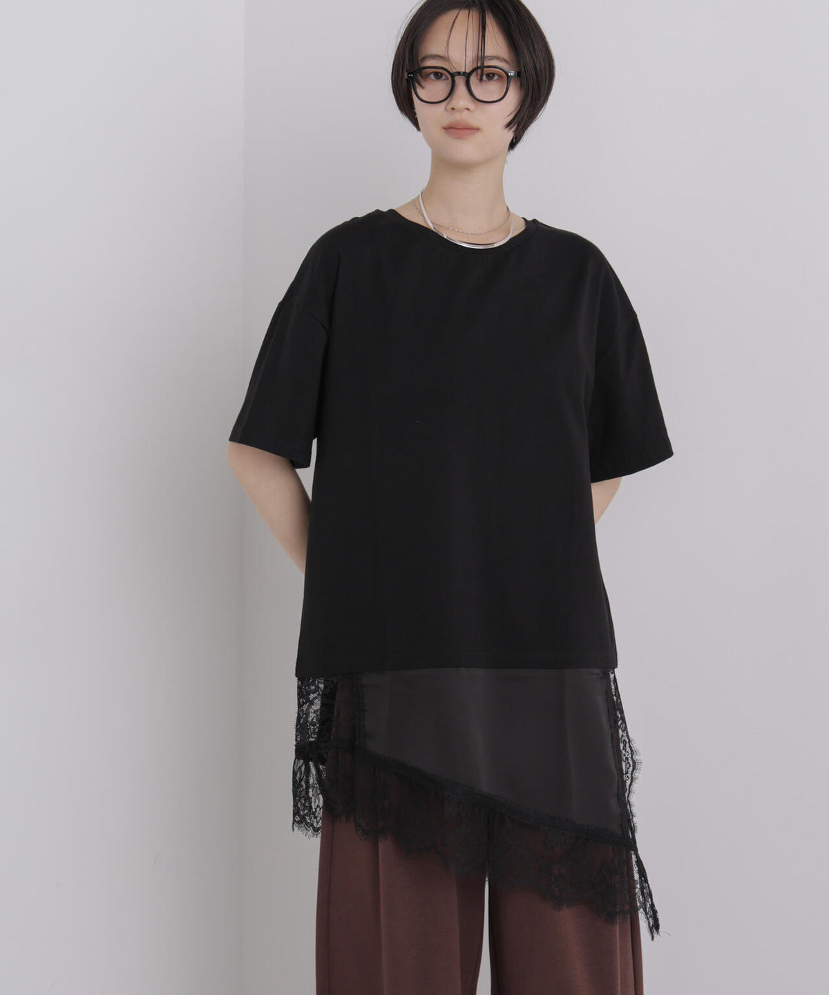 アシメレースヘムドッキングカットトップス