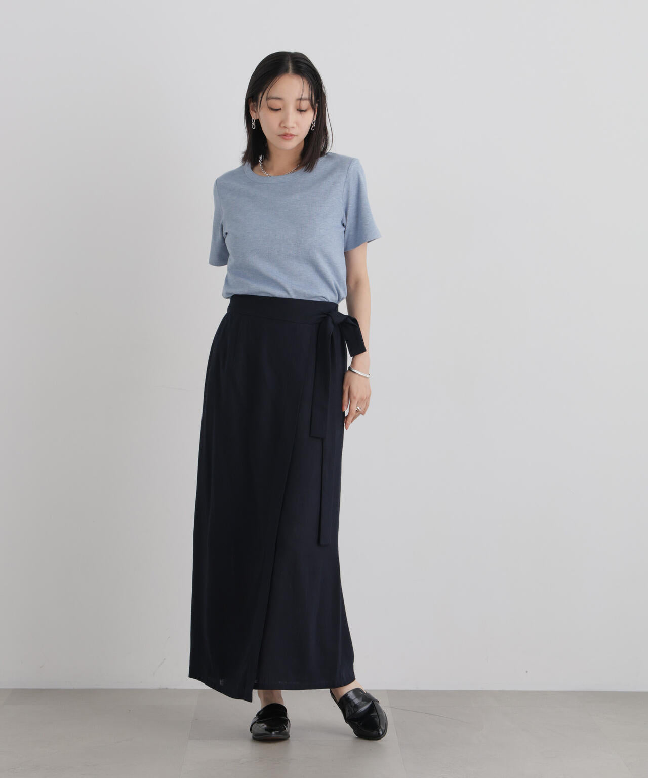 ラメリブカットクルーネックTシャツ