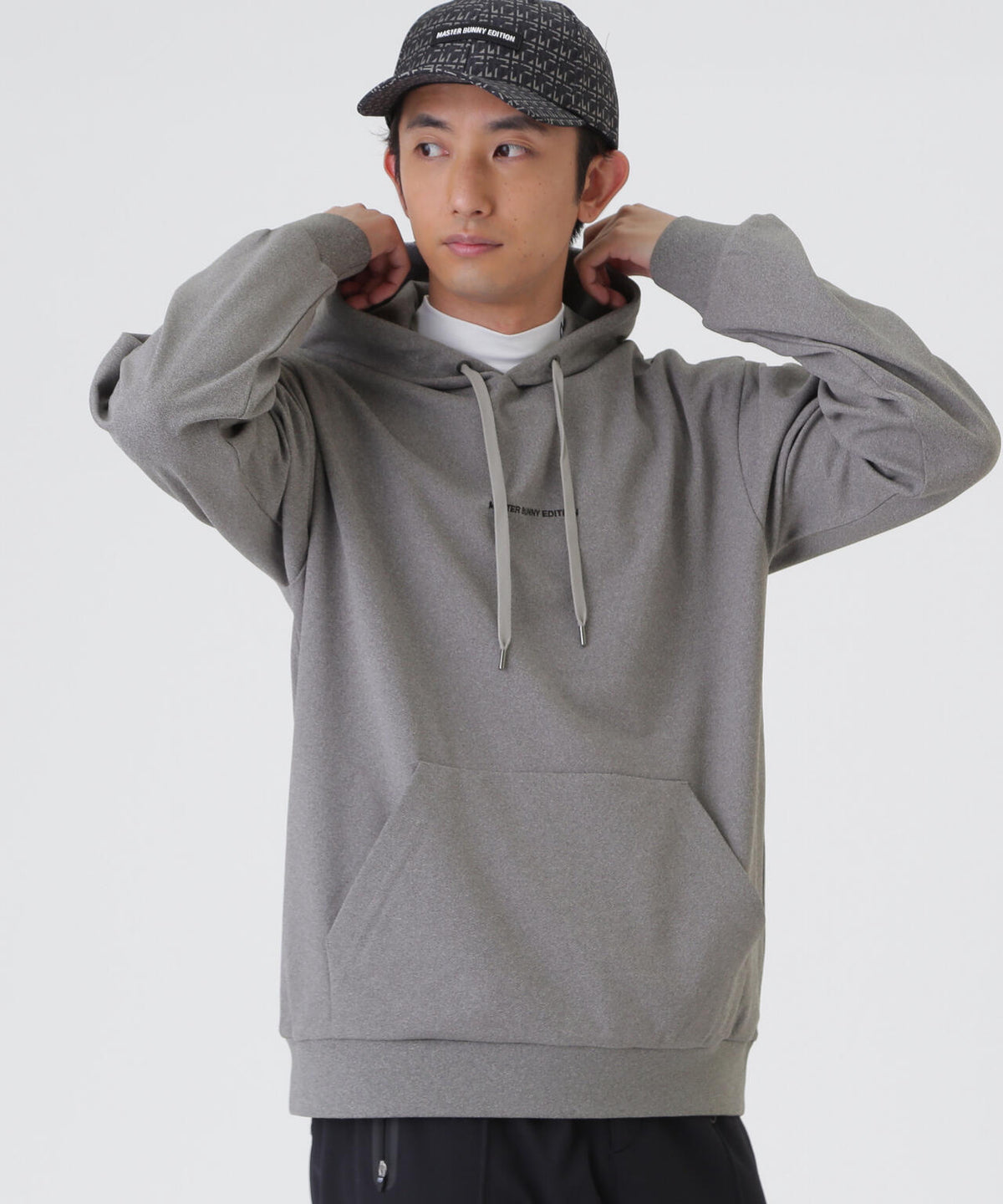 ウールライク接結ヘリンボンフーディプルオーバー (MENS)