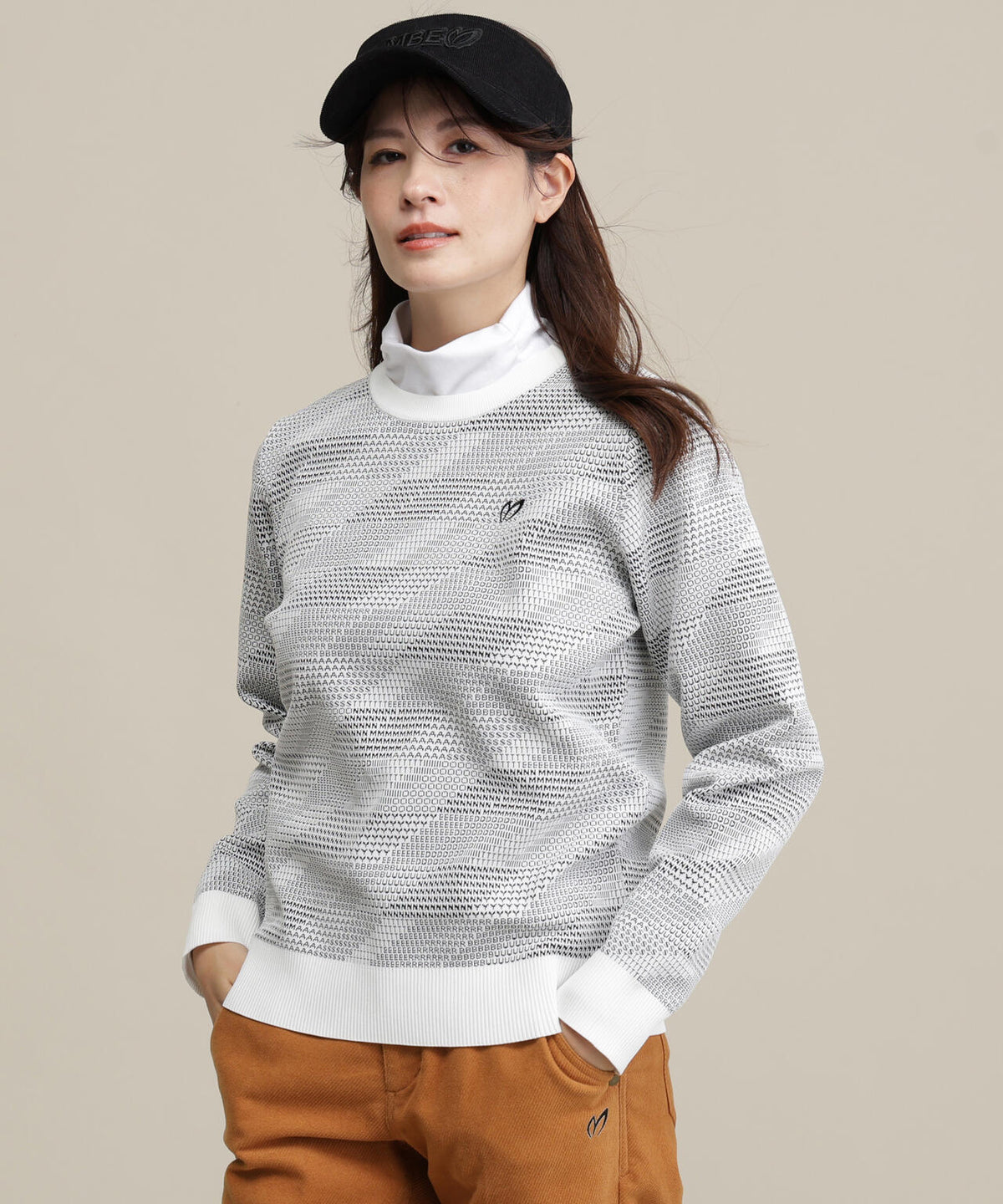Wジャガードクルーネックニットプルオーバー (WOMENS)