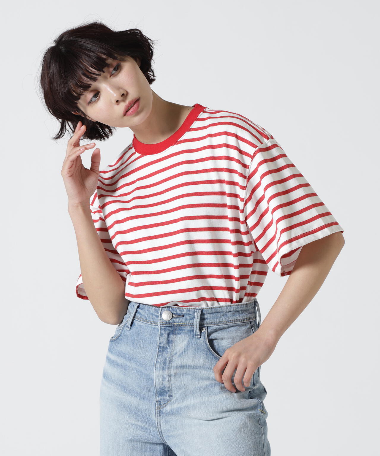 SOGLIA/ソリア OPEN END BORDER TEE リンガーボーダーT