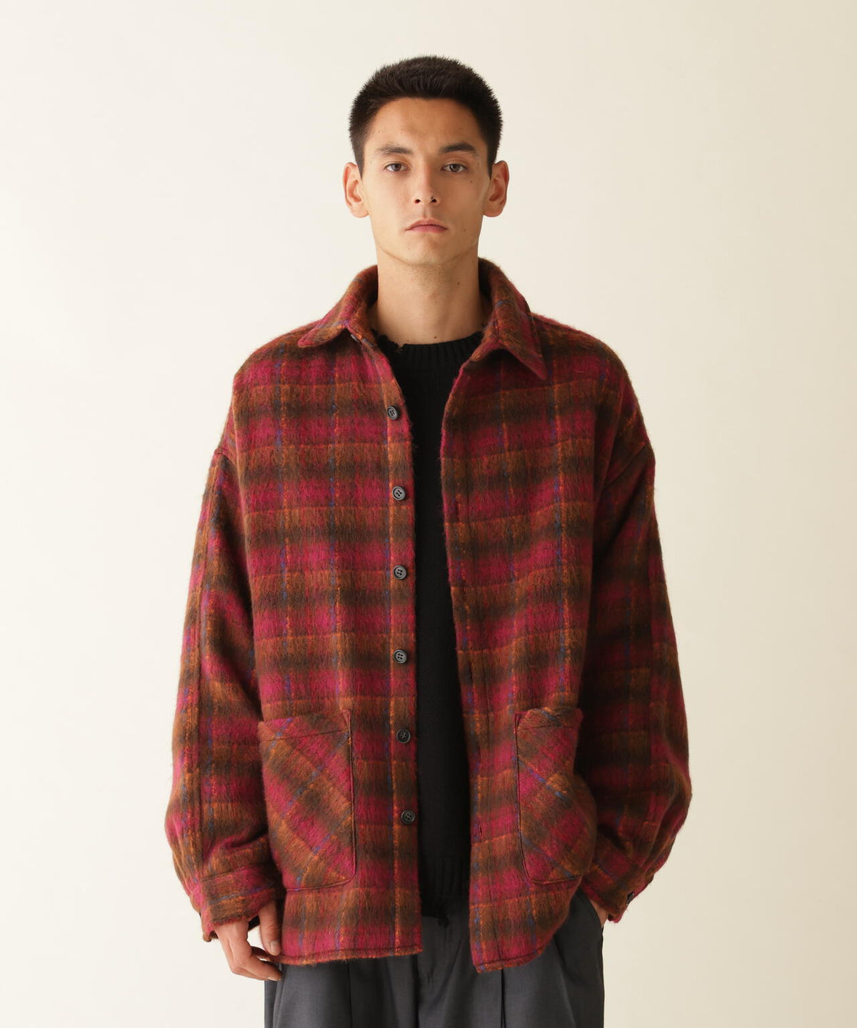 B omnivore/ビーオムニボー SHAGGY SHIRT CHECK シャギーシャツチェック