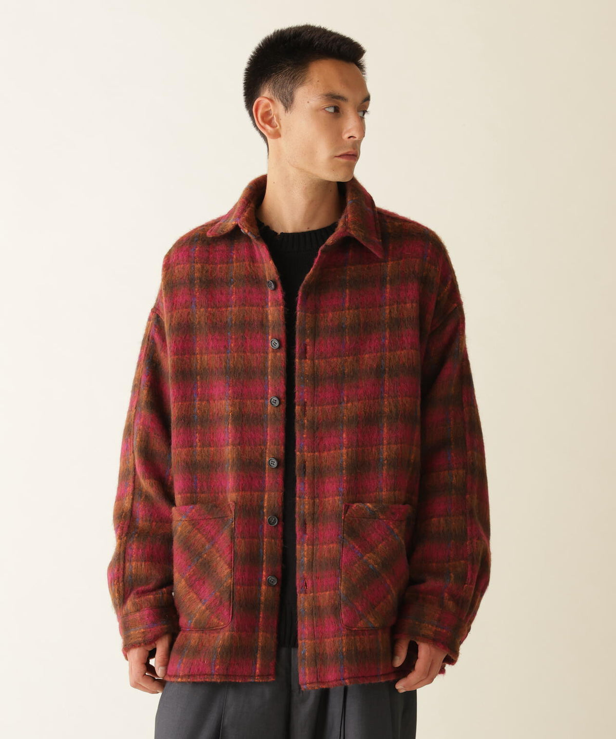 B omnivore/ビーオムニボー SHAGGY SHIRT CHECK シャギーシャツチェック