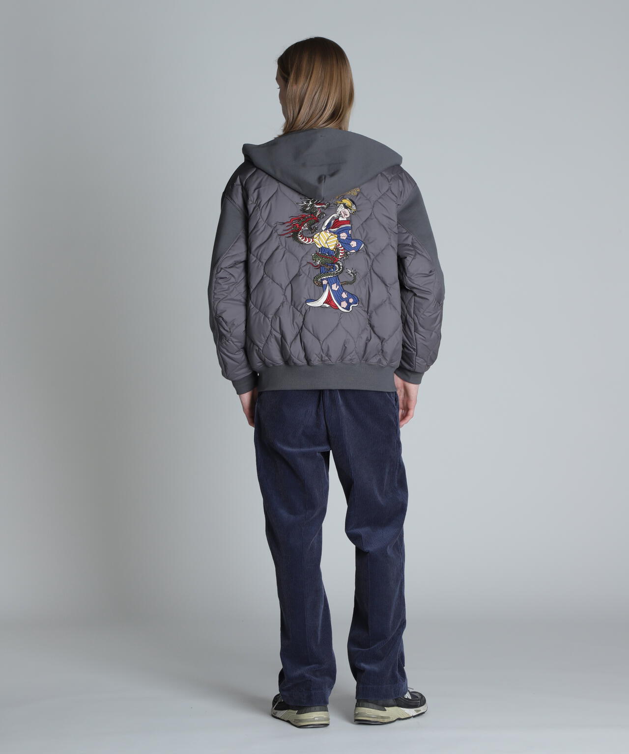 LADY WITH DRAGON QUILTED COMBI. ZIP HOOD/レディ ウィズ ドラゴン キルティング コンビ パーカー