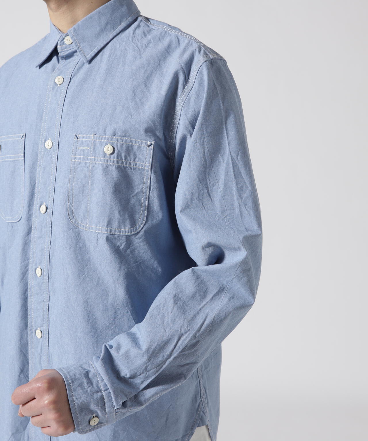 《DAILY/デイリー》BASIC CHAMBRAY LONG SLEEVE SHIRT / 長袖 ベーシック シャンブレー シャツ /