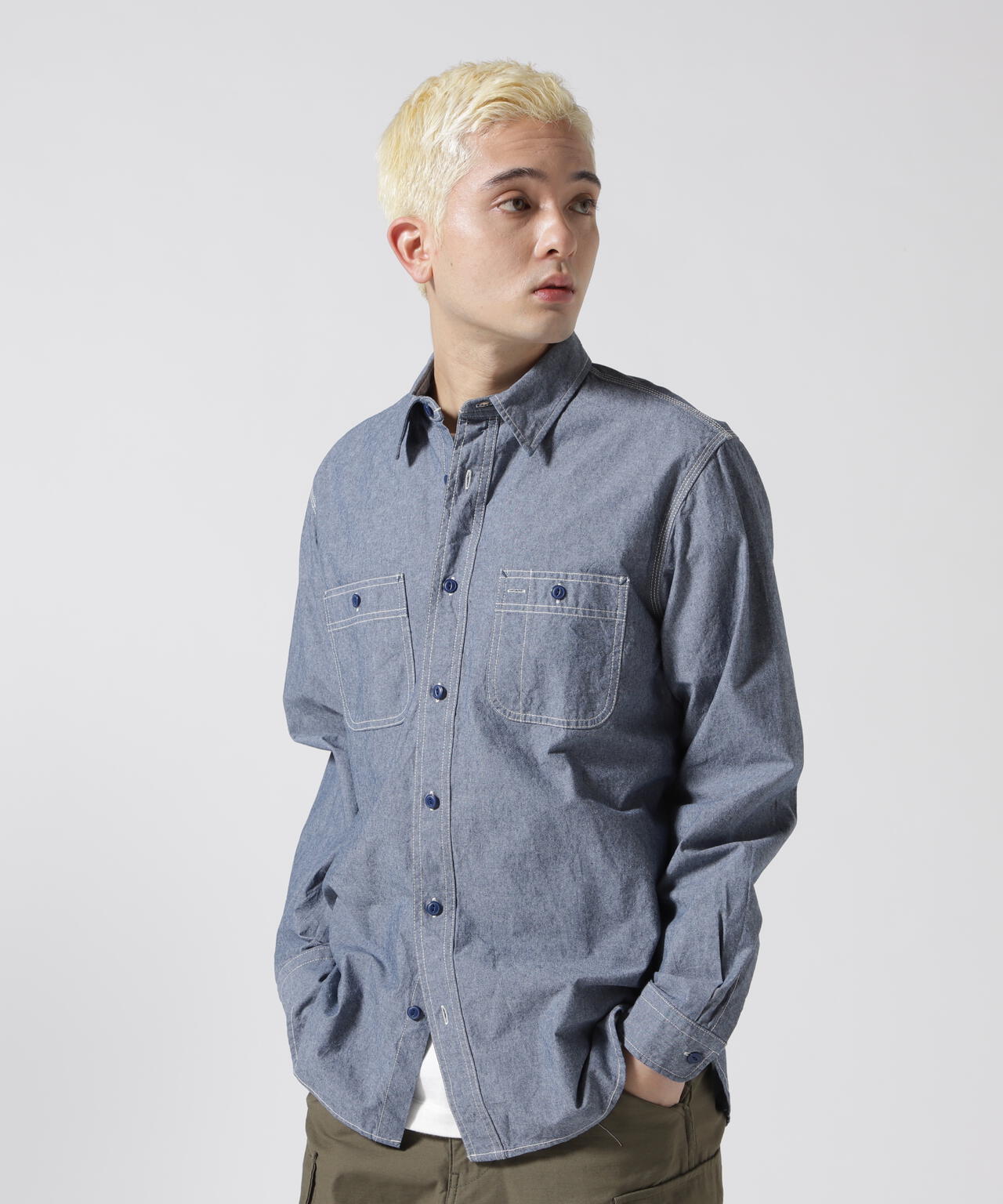 《DAILY/デイリー》BASIC CHAMBRAY LONG SLEEVE SHIRT / 長袖 ベーシック シャンブレー シャツ /