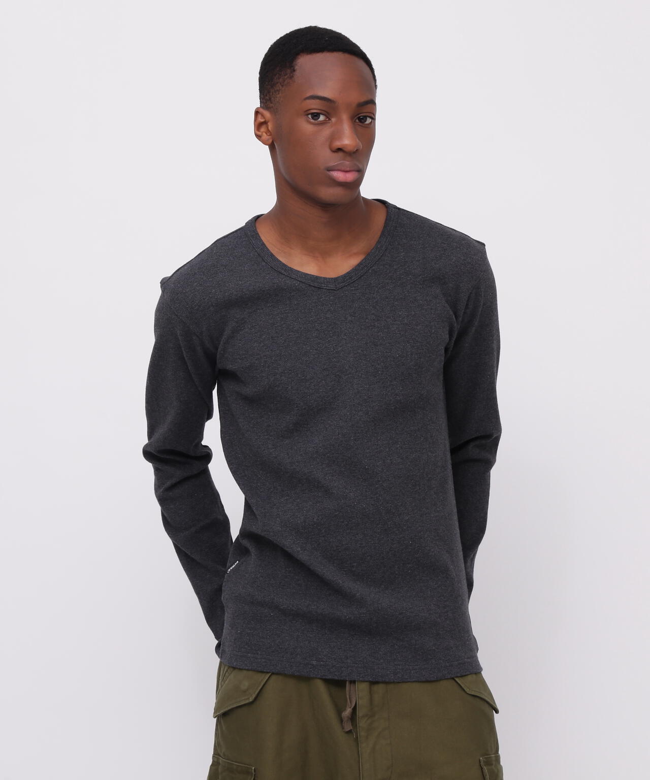 《DAILY/デイリー》MINI WAFFLE V NECK T-SHIRT/ミニワッフル 長袖 Vネック Tシャツ