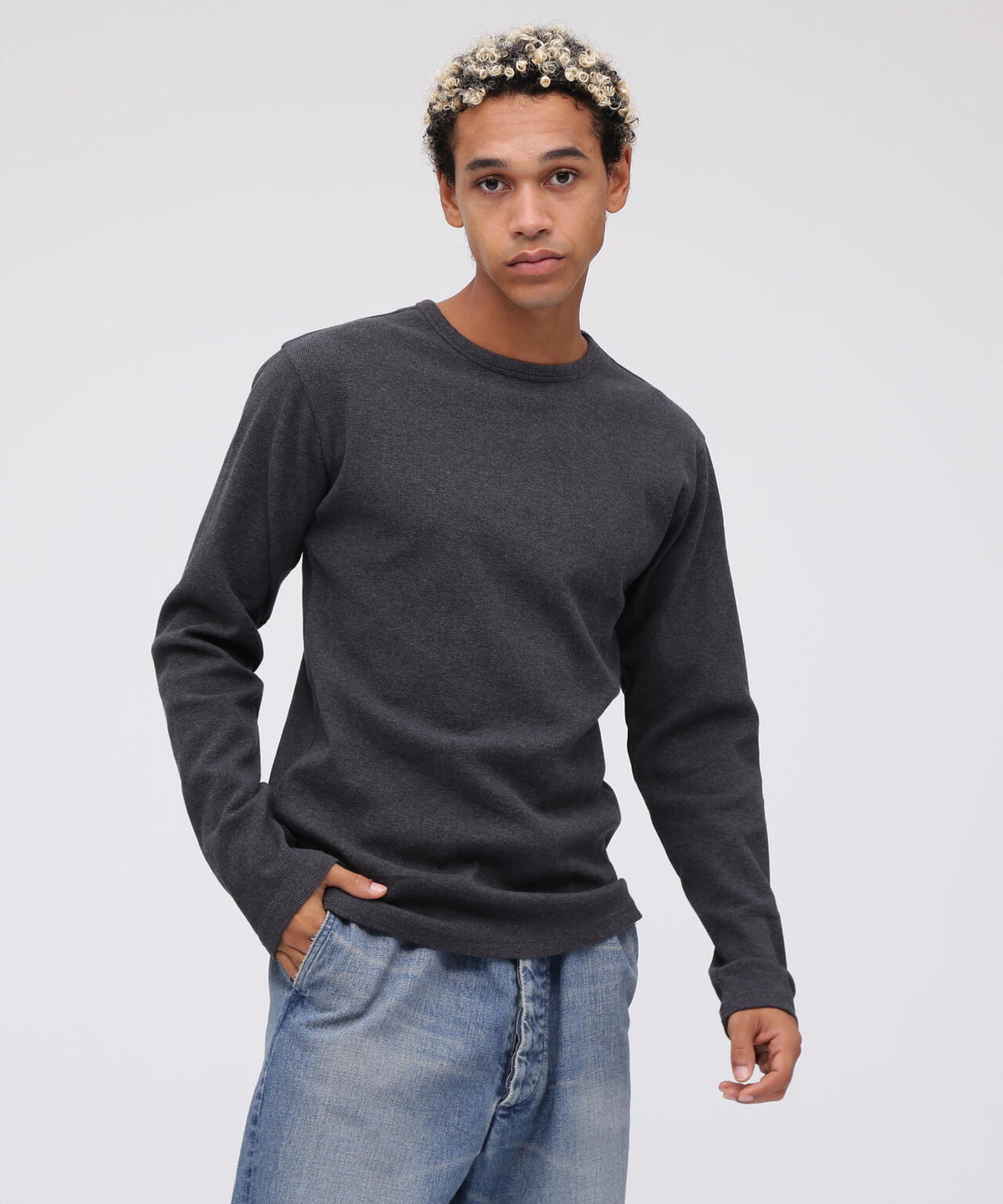 《DAILY/デイリー》MINI WAFFLE CREW-NECK L/S T-SHIRT/ミニワッフル クルーネック 長袖 Tシャツ