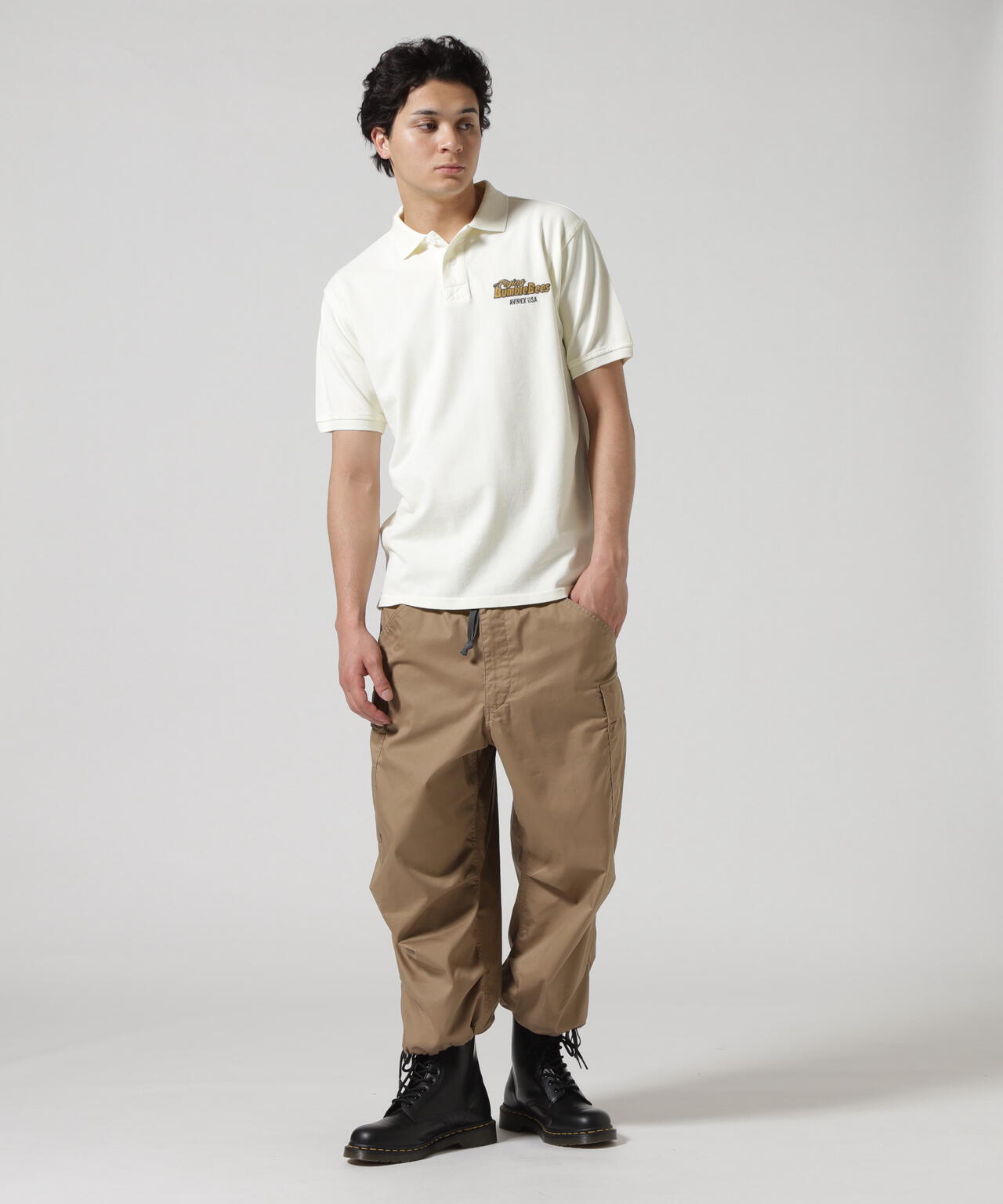 《直営店限定》FADE WASH EMB POLO "BUMBLE BEE" / フェイドウォッシュ 刺繍ポロ / AVIREX