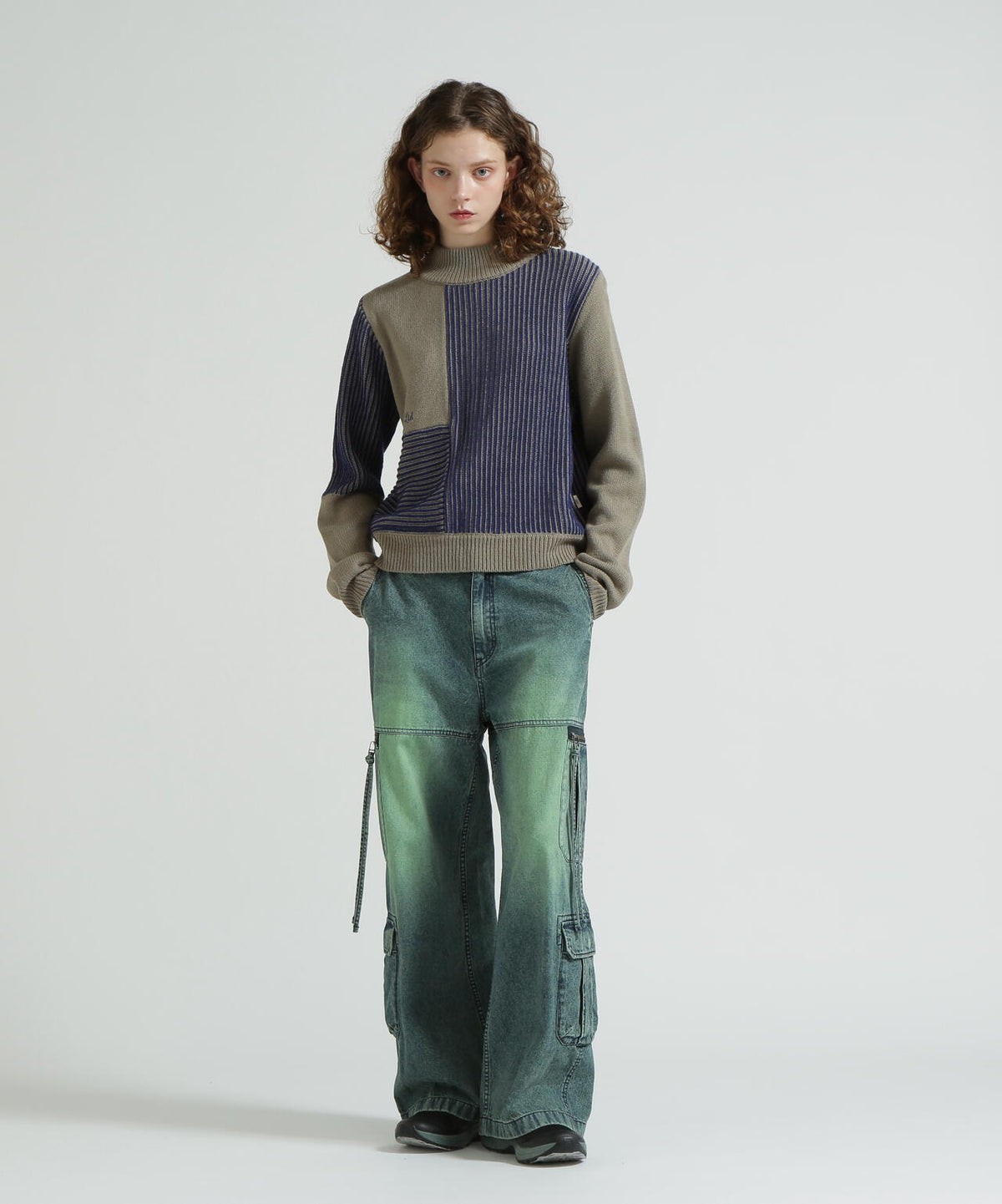 《直営店限定》MELANGE SWITCHING KINT PULLOVER/メランジニット