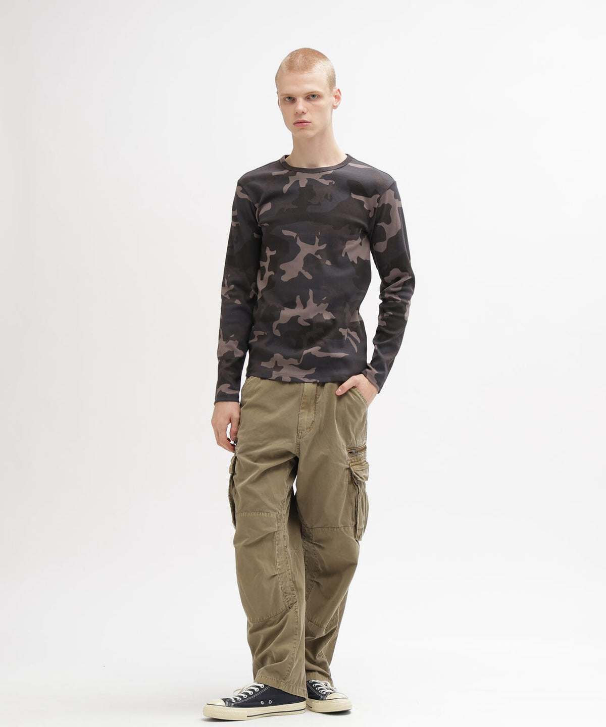 《DAILY/デイリー》 RIB LONG SLEEVE CREW NECK T-SHIRT ”CAMOUFLAGE”