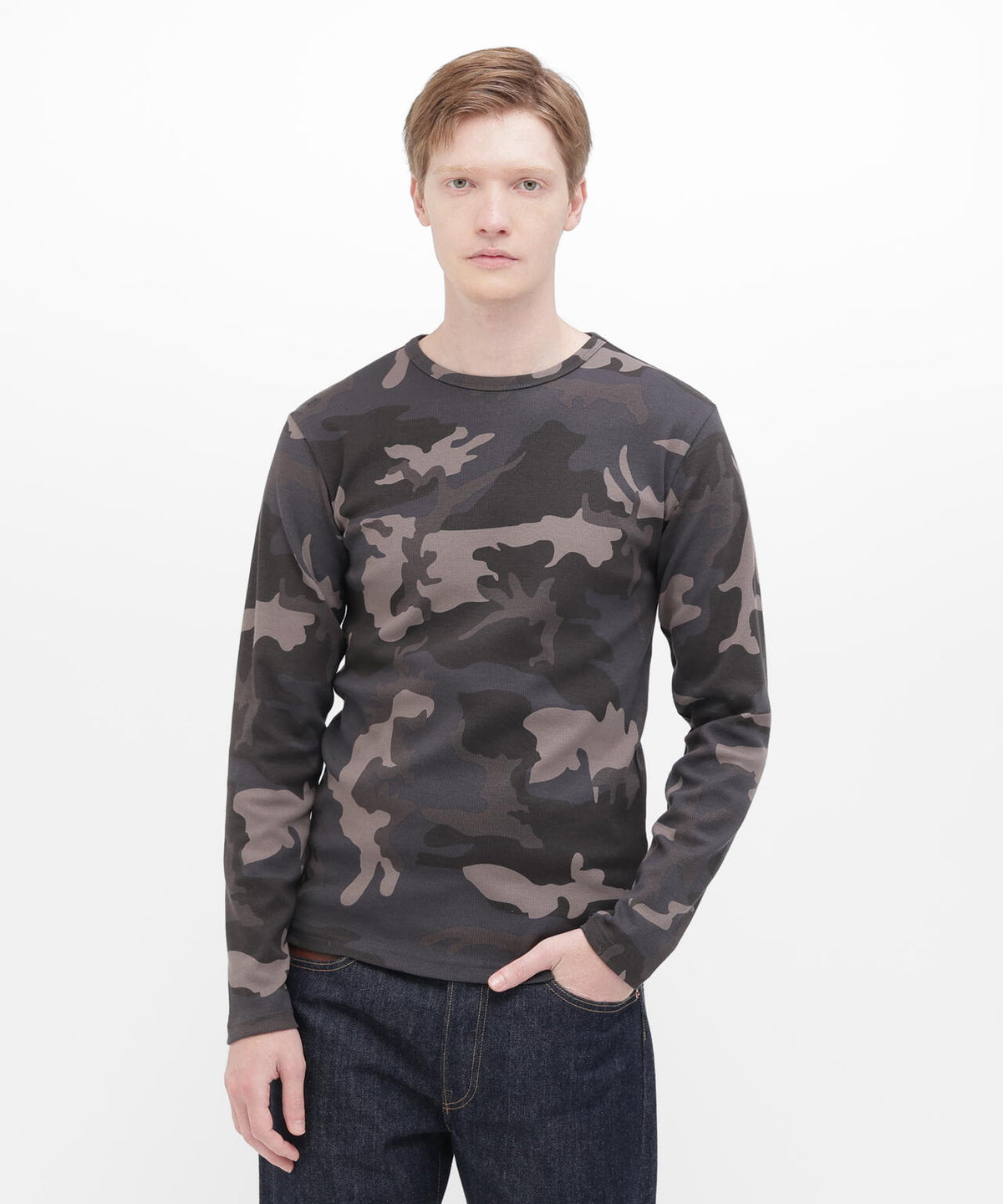 《DAILY/デイリー》 RIB LONG SLEEVE CREW NECK T-SHIRT ”CAMOUFLAGE”
