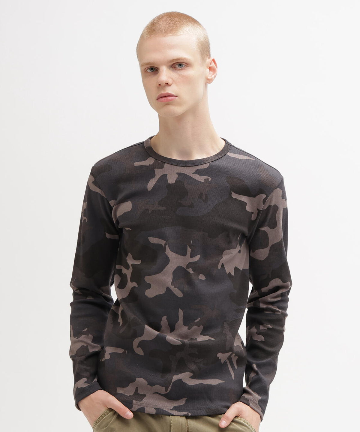 《DAILY/デイリー》 RIB LONG SLEEVE CREW NECK T-SHIRT ”CAMOUFLAGE”