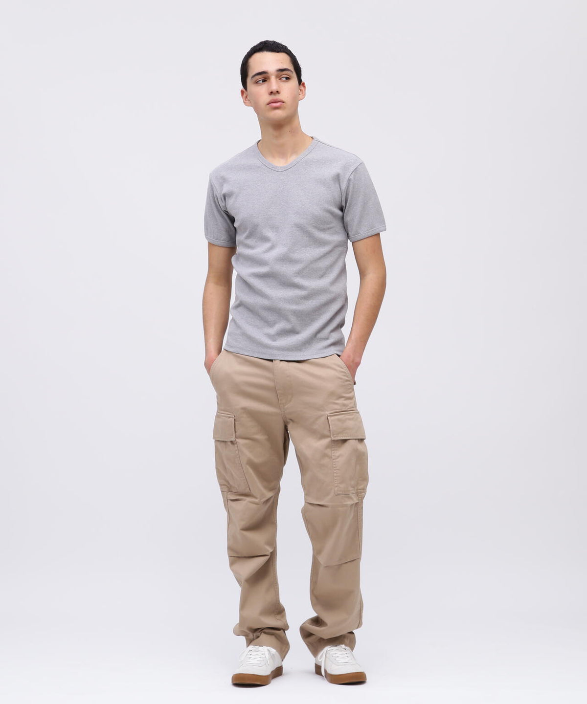 《DAILY/デイリー》RIB S/S V-NECK T-SHIRT/リブ 半袖 ブイネック Tシャツ デイリーウェア