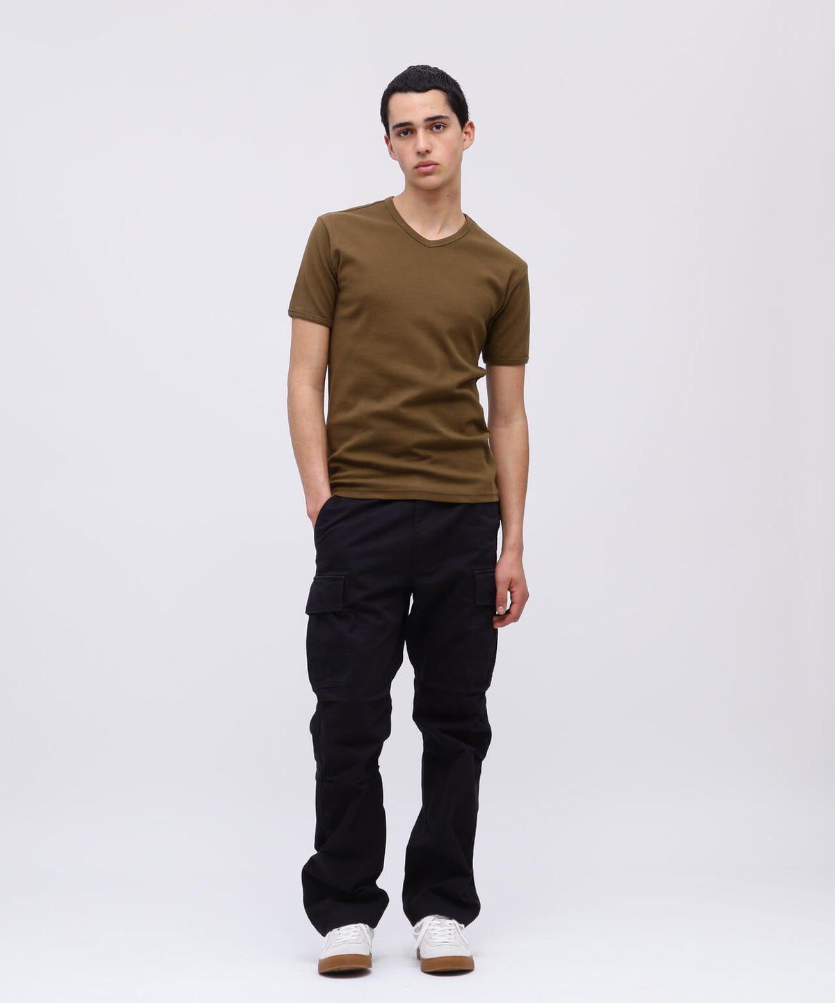 《DAILY/デイリー》RIB S/S V-NECK T-SHIRT/リブ 半袖 ブイネック Tシャツ デイリーウェア