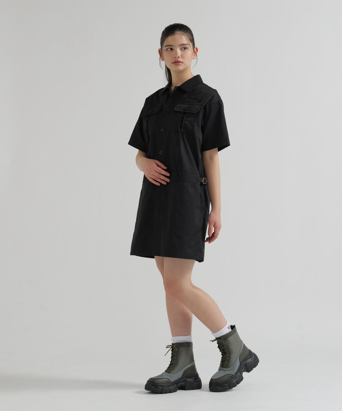 SHORT-SLEEVE MILITARY MINI SHIRT DRESS