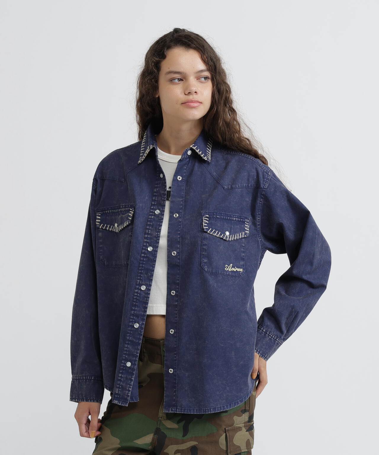 《WOMAN》L/S ACID WASH SHIRT