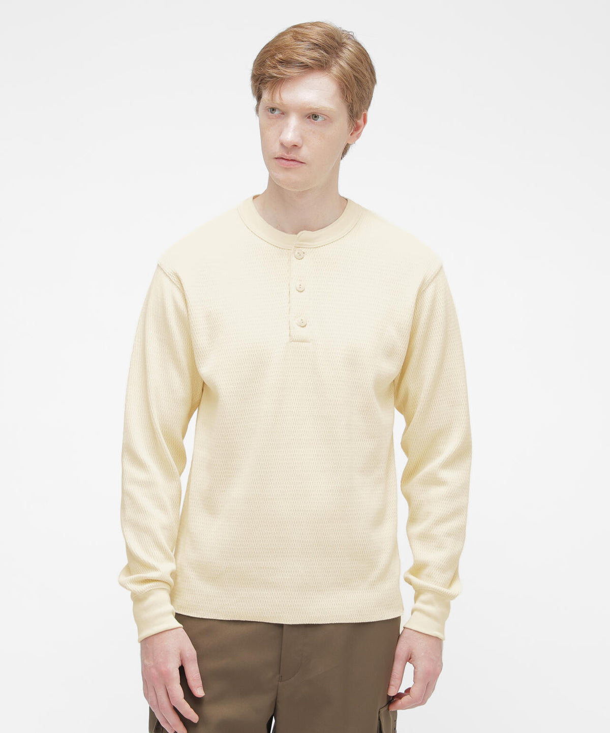 HONEYCOMB WAFFLE L/S HENLEY NECK T-SHIRT