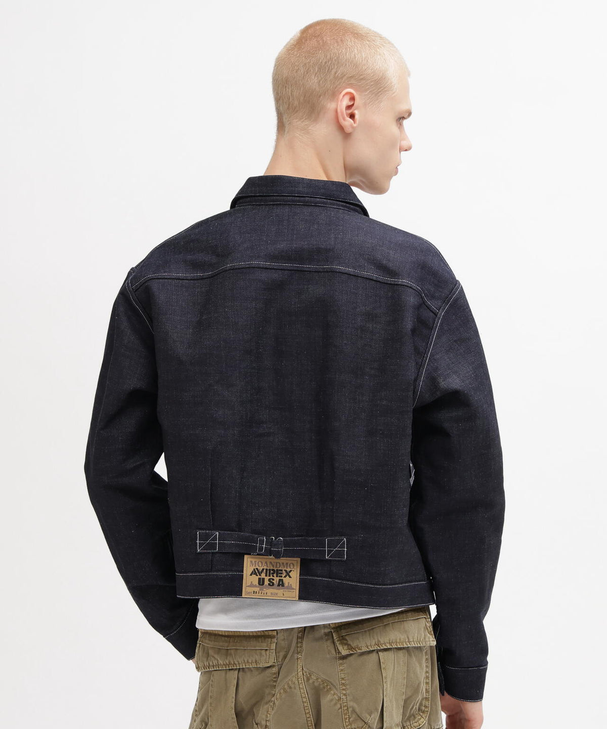 《AVIREX×MOANDMO》DENIM PLEATS BLOUSE ”GREEN SELVEDGE”