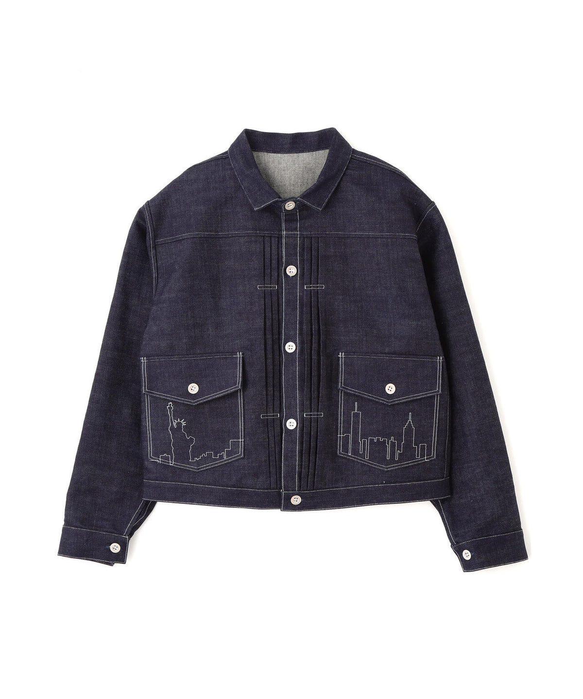 《AVIREX×MOANDMO》DENIM PLEATS BLOUSE ”GREEN SELVEDGE”