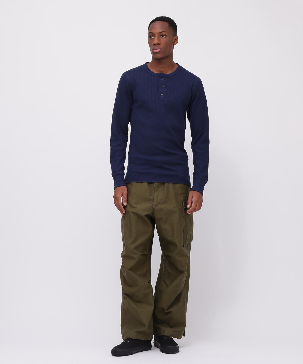 《DAILY/デイリー》L/S THERMAL HENLEY NECK T-SHIRT