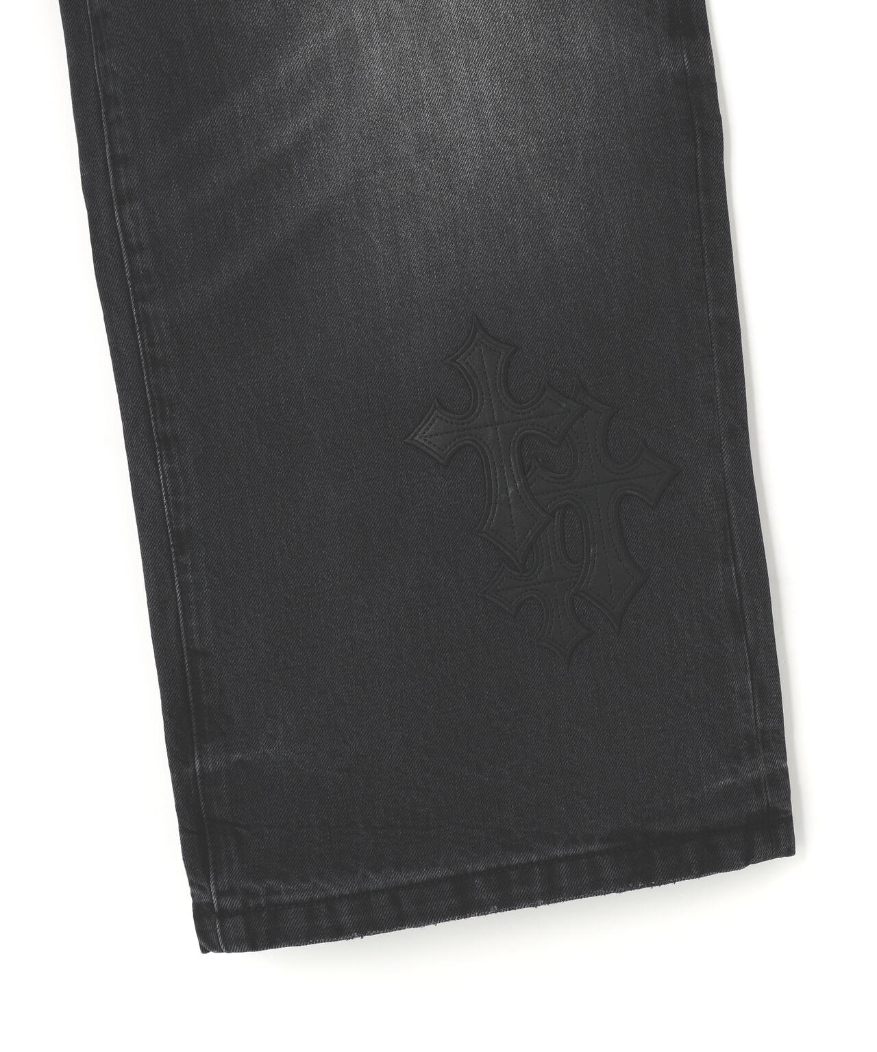 SUPPLIER/サプライヤー/Multiple Cross Leather Patch Baggy Denim
