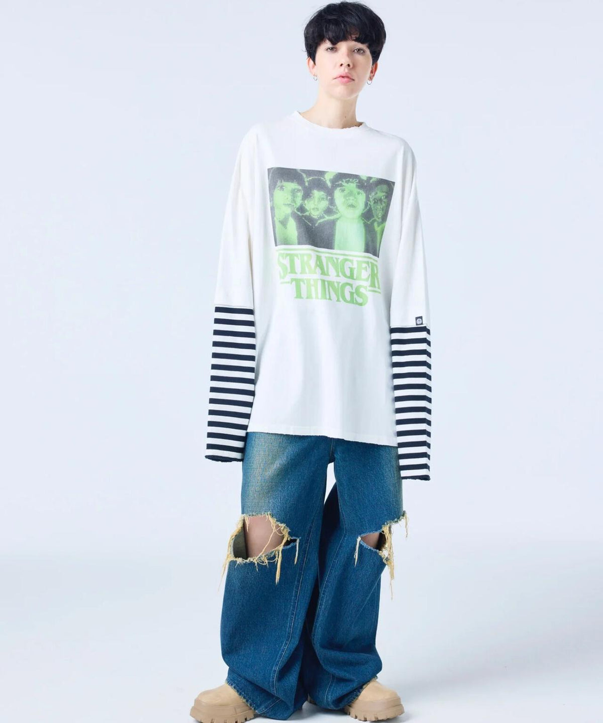 littlesunnybite/×stranger things graphic fake layered long tee