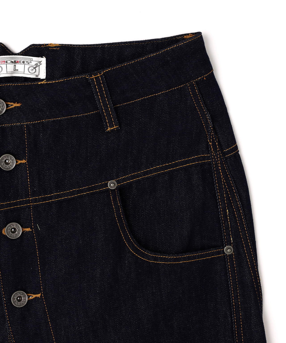 DND4DES/ディーエヌディーフォーデス/Avant-Garde Curved Button Raw Denim Jeans
