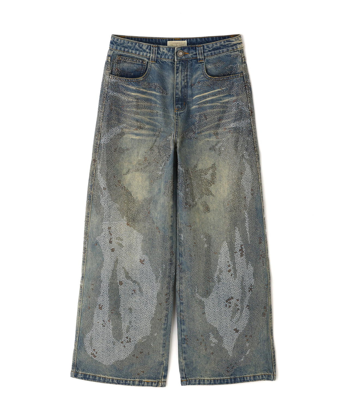 DND4DES/ディーエヌディーフォーデス/Rhinestone Dirty Denim Pants