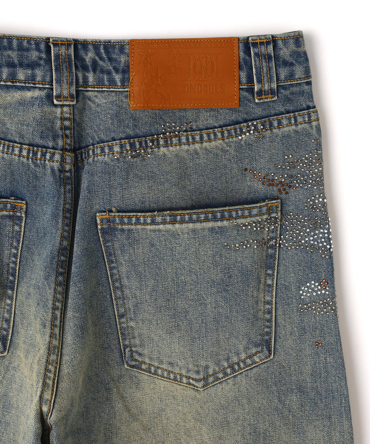 DND4DES/ディーエヌディーフォーデス/Rhinestone Dirty Denim Pants
