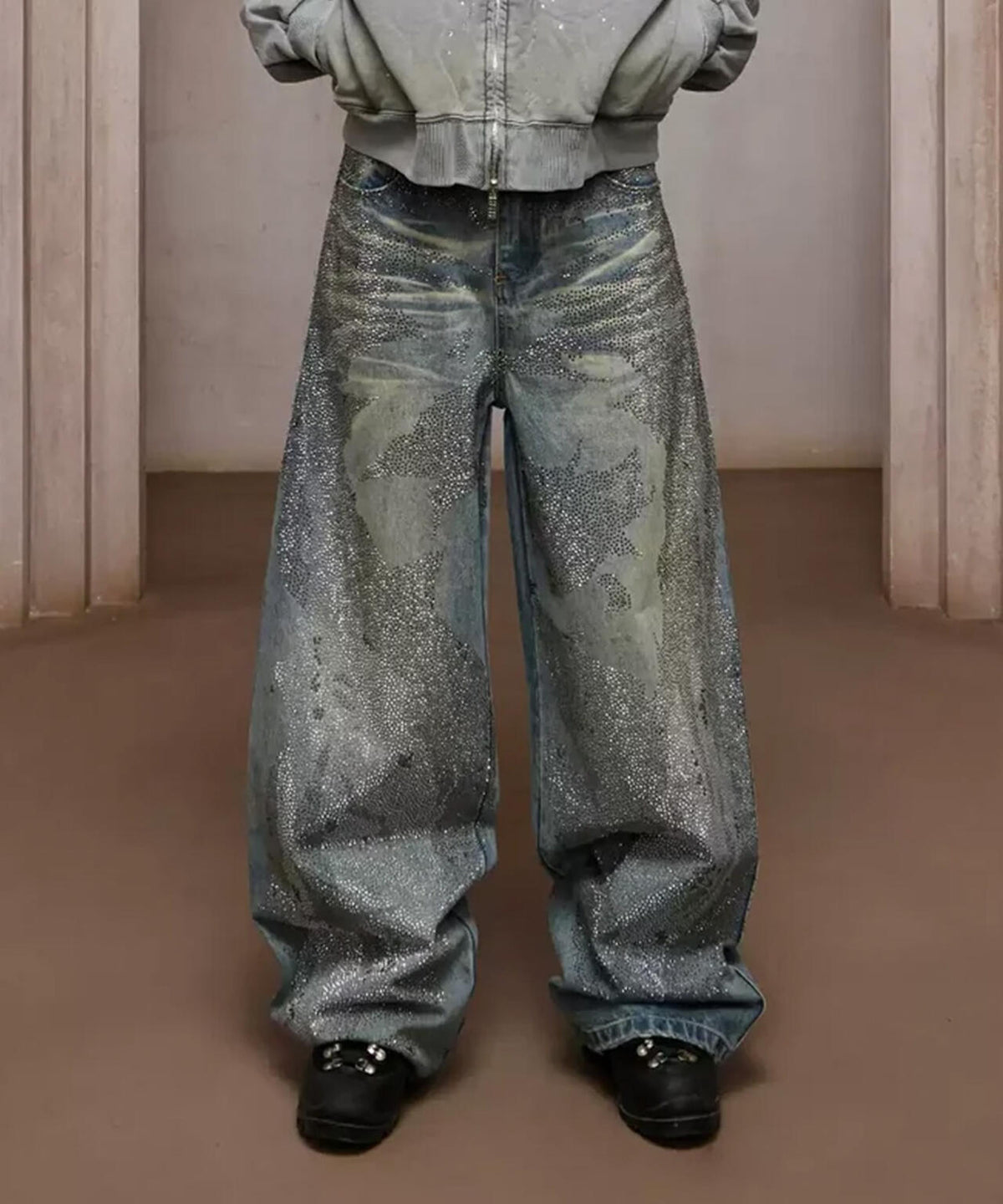 DND4DES/ディーエヌディーフォーデス/Rhinestone Dirty Denim Pants