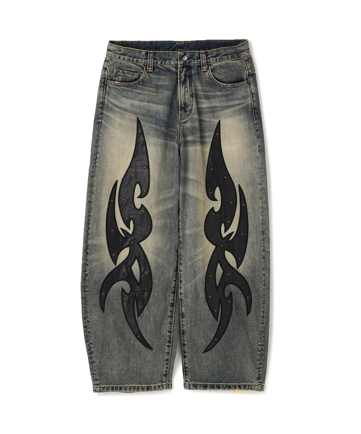 SUPPLIER/サプライヤー/Studs Tribal Leather Patch Curve Denim