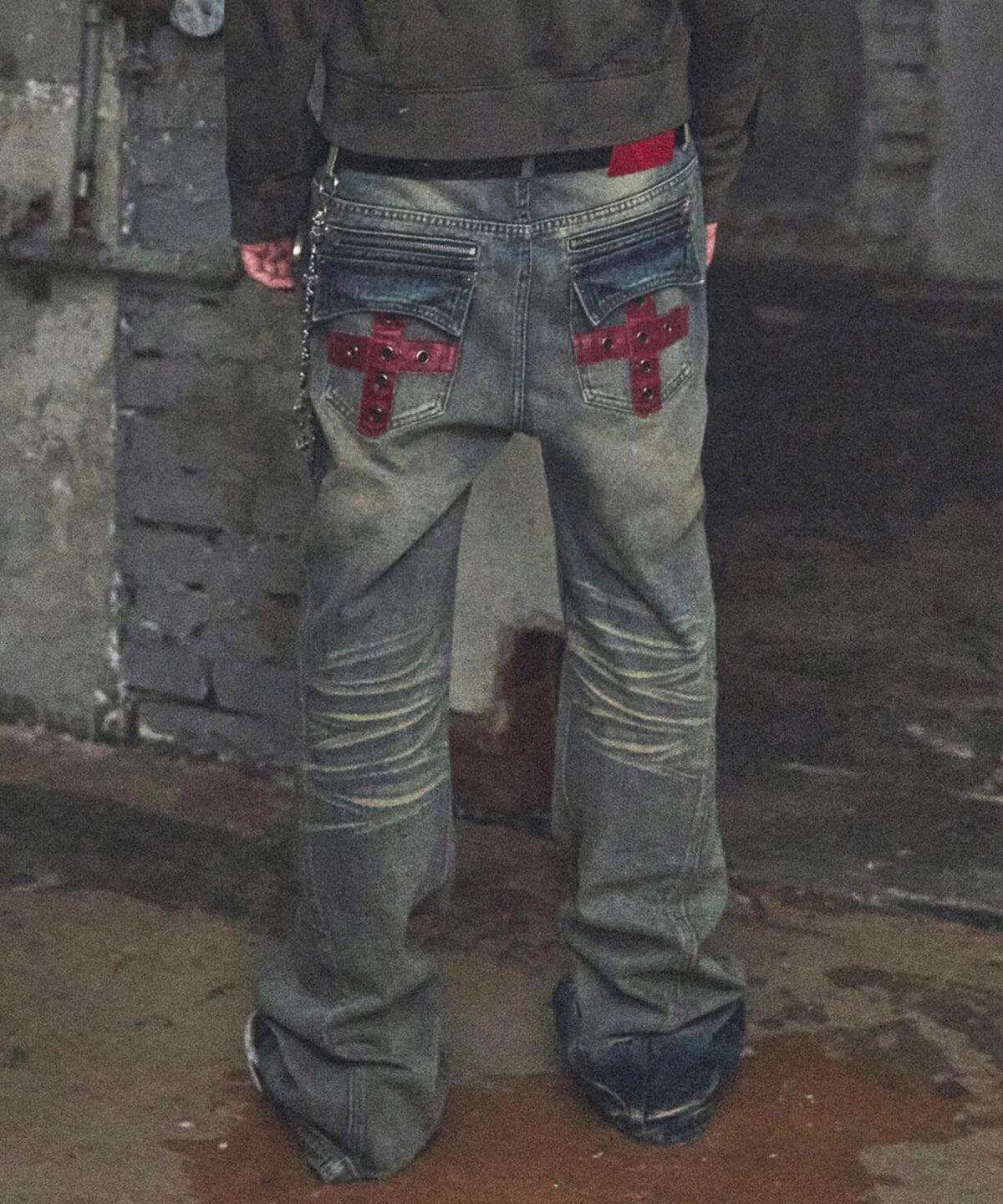 NOT4NERD/ノットフォーナード/Contrast Panel Low Rise Flare Fit Denim Pants