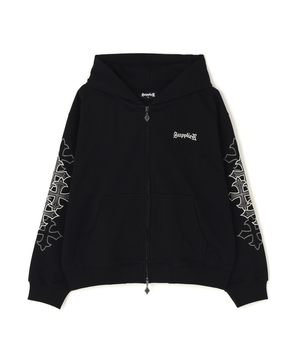 SUPPLIER/サプライヤー/Multiple Cross Leather Patch Zip Hoodie