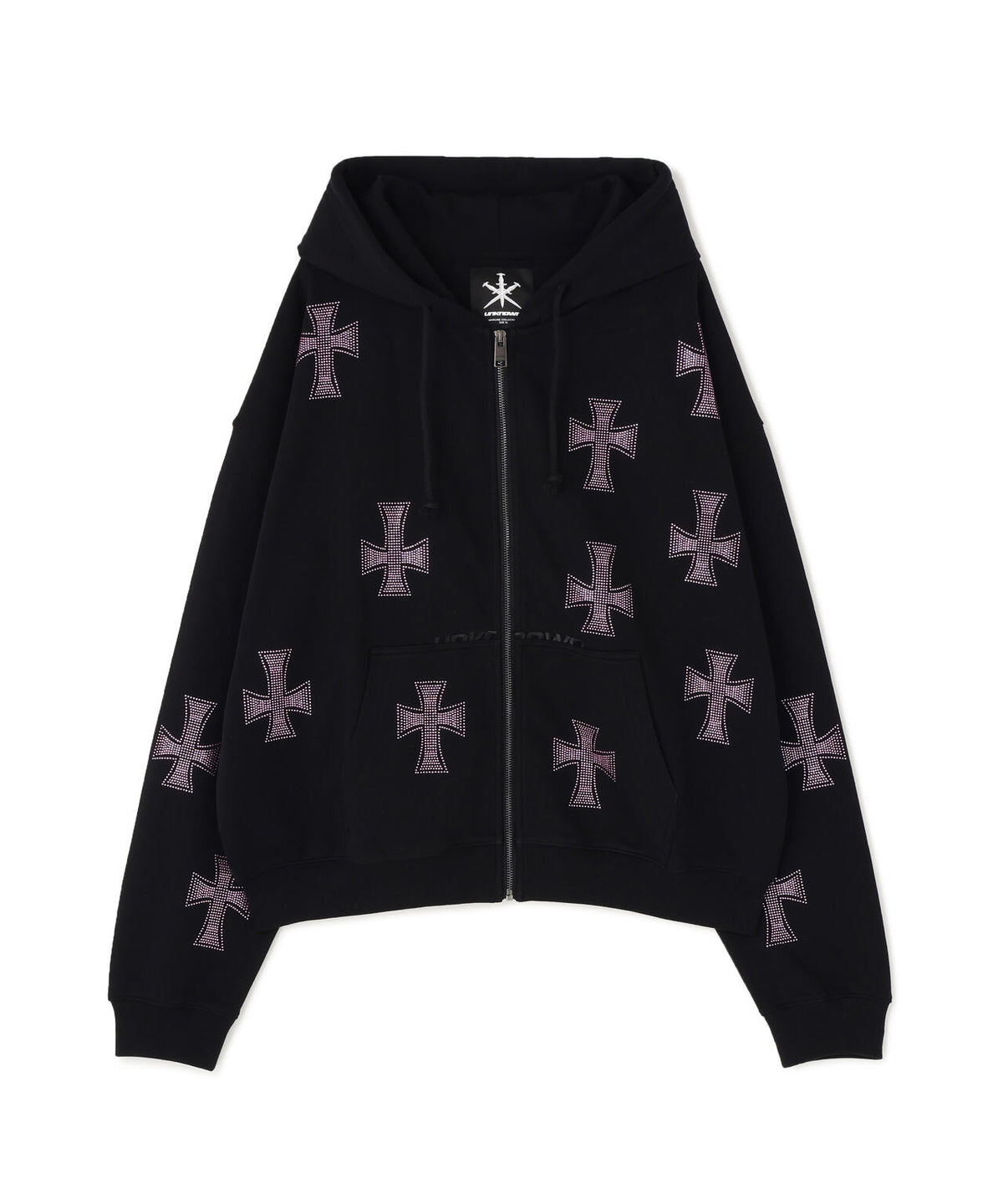 UNKNOWNLONDON/アンノウンロンドン/Allover Cross Rhinestone Zip Hoodie