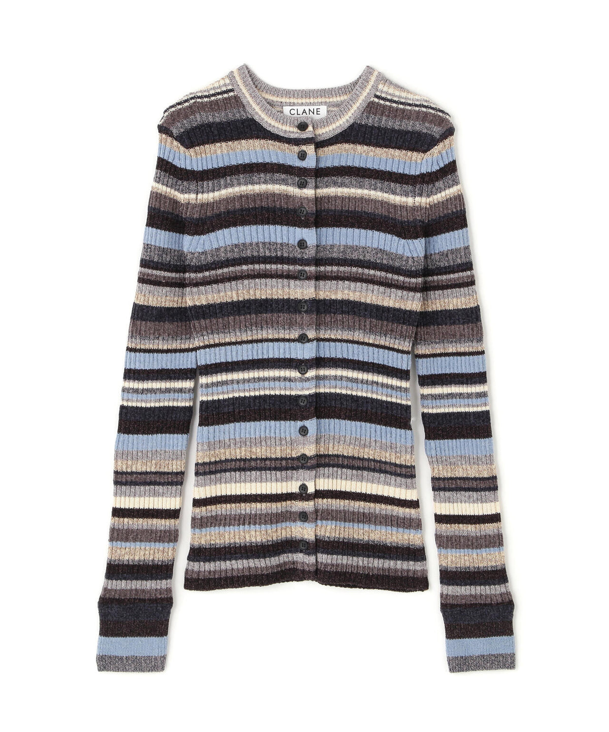 CLANE/クラネ/MULTI BORDER BUTTON DETAIL KNIT CARDIGAN