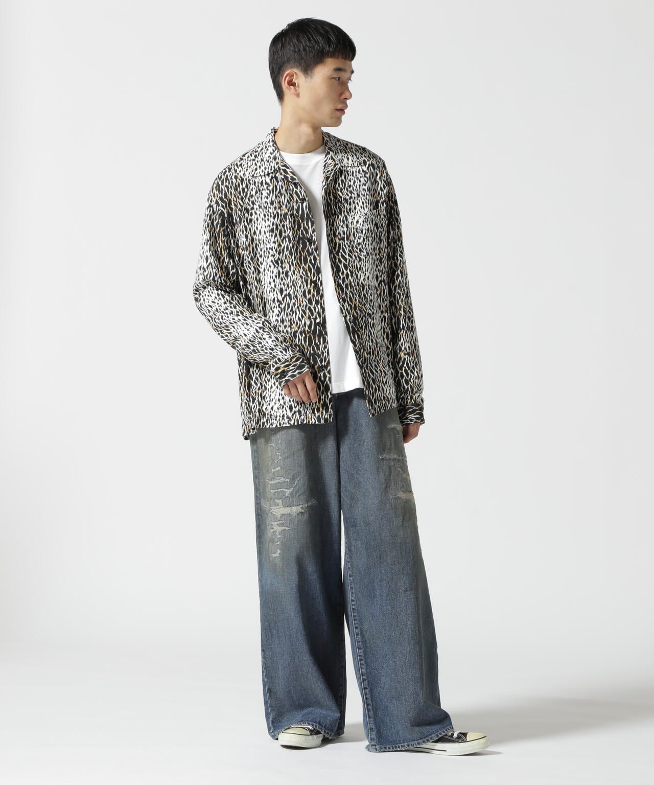 MINEDENIM(マインデニム)Leopard Open Collar SH