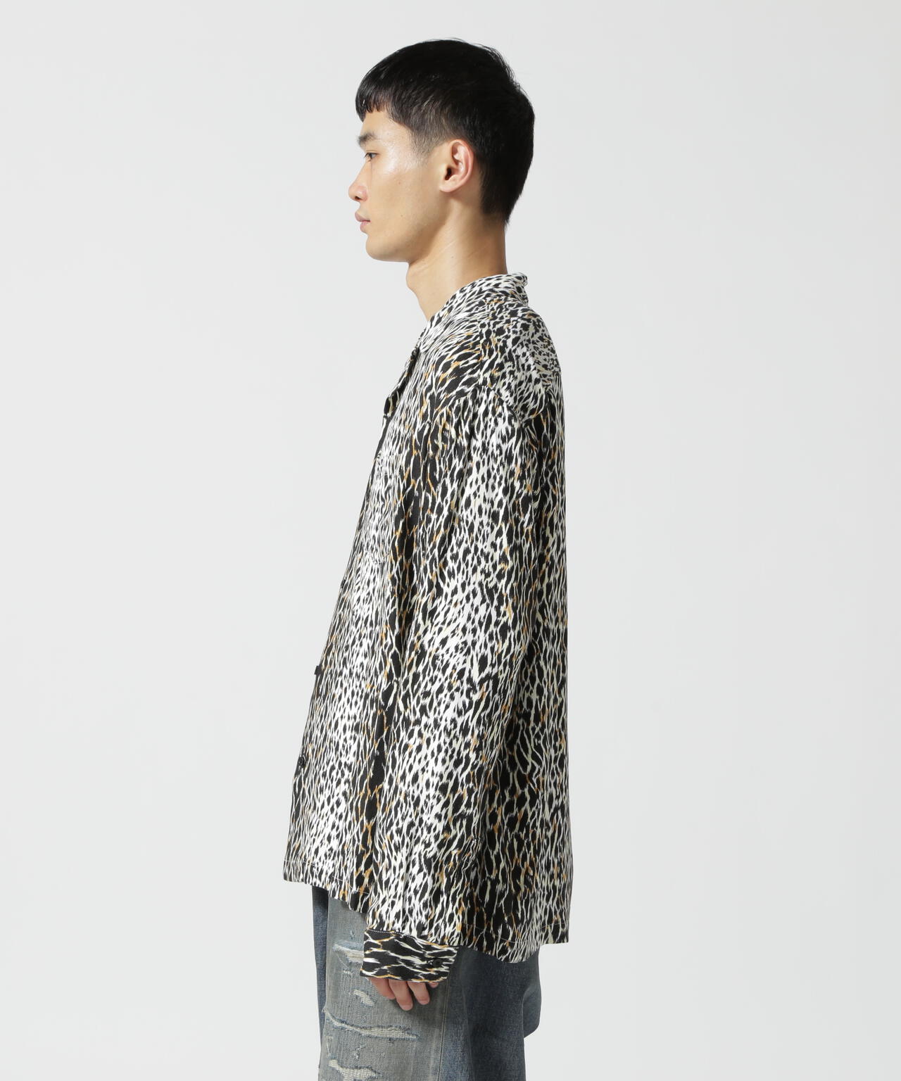 MINEDENIM(マインデニム)Leopard Open Collar SH